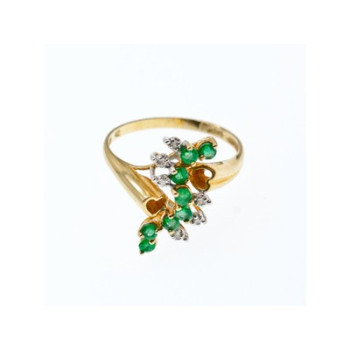 14K YELLOW GOLD EMERALD & DIAMONDS RING SIZE 8