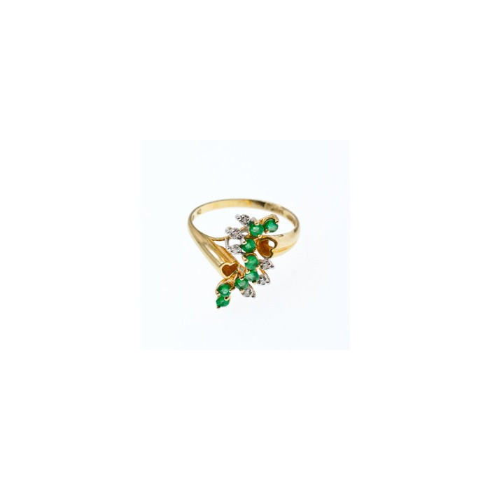 14K YELLOW GOLD EMERALD & DIAMONDS RING SIZE 8