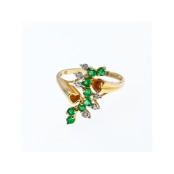 14K YELLOW GOLD EMERALD & DIAMONDS RING SIZE 8