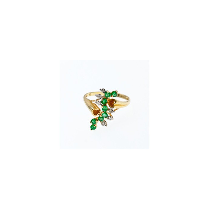 14K YELLOW GOLD EMERALD & DIAMONDS RING SIZE 8