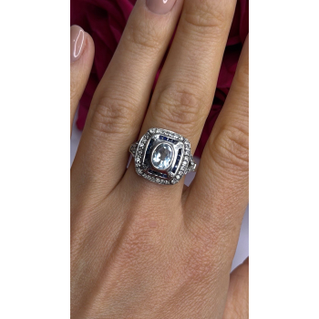 925 Sterling Silver Aquamarine, Sapphire & White Beryl Ring Size 9