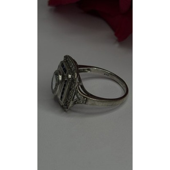 925 Sterling Silver Aquamarine, Sapphire & White Beryl Ring Size 9