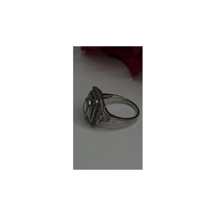 925 Sterling Silver Aquamarine, Sapphire & White Beryl Ring Size 9