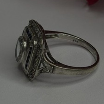 925 Sterling Silver Aquamarine, Sapphire & White Beryl Ring Size 9