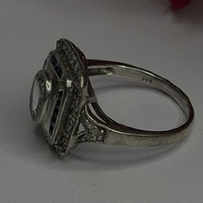 925 Sterling Silver Aquamarine, Sapphire & White Beryl Ring Size 9