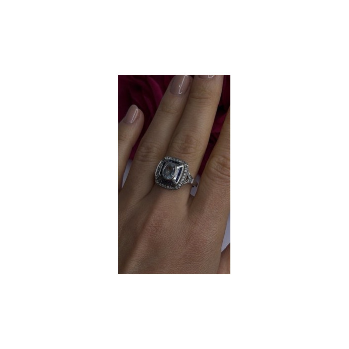 925 Sterling Silver Aquamarine, Sapphire & White Beryl Ring Size 9