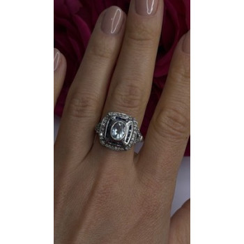 925 Sterling Silver Aquamarine, Sapphire & White Beryl Ring Size 9