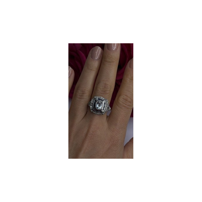 925 Sterling Silver Aquamarine, Sapphire & White Beryl Ring Size 9