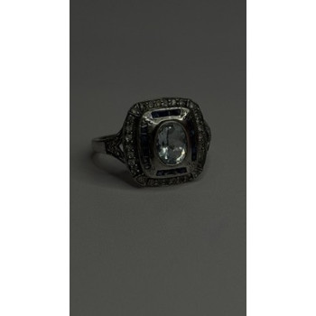 925 Sterling Silver Aquamarine, Sapphire & White Beryl Ring Size 9