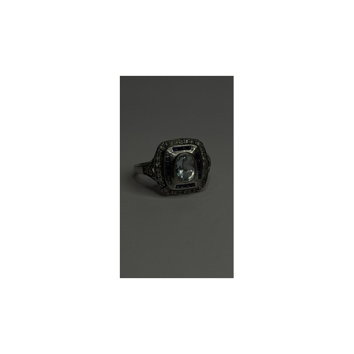 925 Sterling Silver Aquamarine, Sapphire & White Beryl Ring Size 9