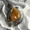 Large 925 Sterling Silver Baltic Amber Peridot Citrine Tourmaline Pendant