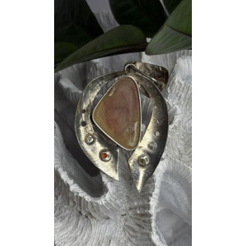 Large 925 Sterling Silver Baltic Amber Peridot Citrine Tourmaline Pendant