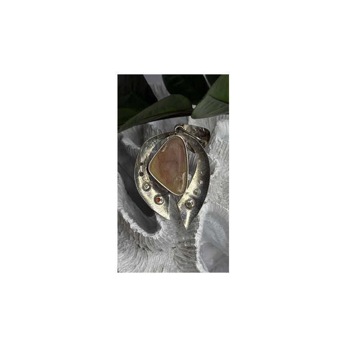 Large 925 Sterling Silver Baltic Amber Peridot Citrine Tourmaline Pendant