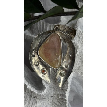 Large 925 Sterling Silver Baltic Amber Peridot Citrine Tourmaline Pendant