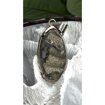 Vintage 925 Sterling Silver Pyritized Ammonite Pendant