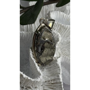 Vintage 925 Sterling Silver Pyritized Ammonite Pendant