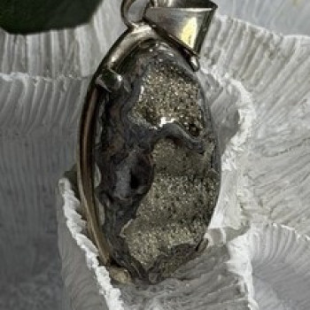 Vintage 925 Sterling Silver Pyritized Ammonite Pendant
