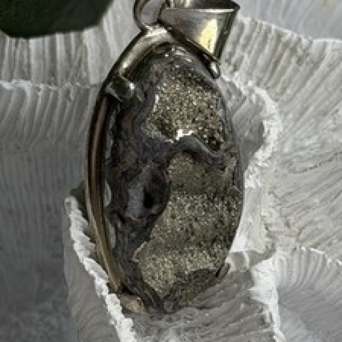 Vintage 925 Sterling Silver Pyritized Ammonite Pendant
