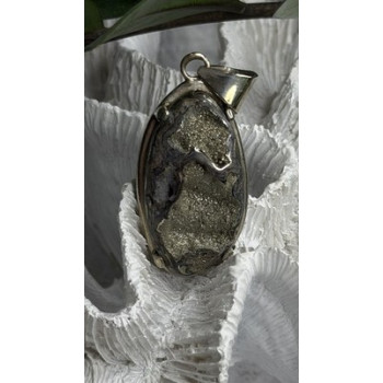 Vintage 925 Sterling Silver Pyritized Ammonite Pendant