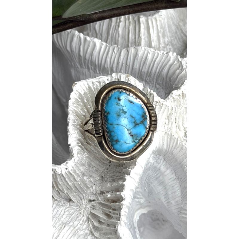Vintage 925 Sterling Silver Blue Turquoise Ring Size 9.5