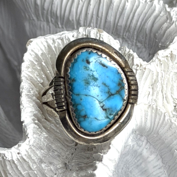 Vintage 925 Sterling Silver Blue Turquoise Ring Size 9.5
