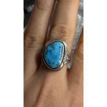 Vintage 925 Sterling Silver Blue Turquoise Ring Size 9.5