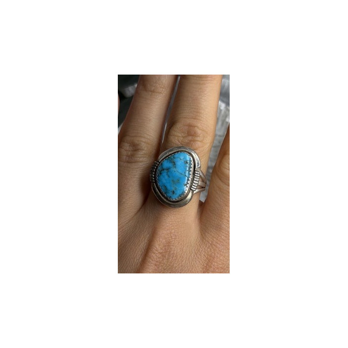 Vintage 925 Sterling Silver Blue Turquoise Ring Size 9.5