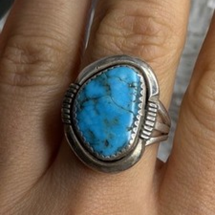 Vintage 925 Sterling Silver Blue Turquoise Ring Size 9.5