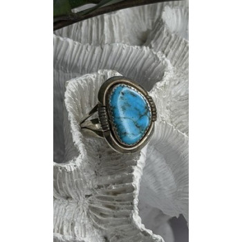 Vintage 925 Sterling Silver Blue Turquoise Ring Size 9.5