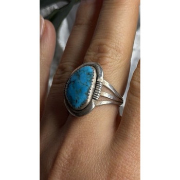 Vintage 925 Sterling Silver Blue Turquoise Ring Size 9.5