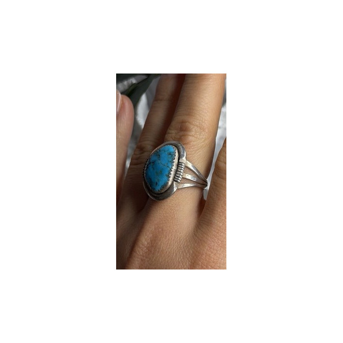 Vintage 925 Sterling Silver Blue Turquoise Ring Size 9.5