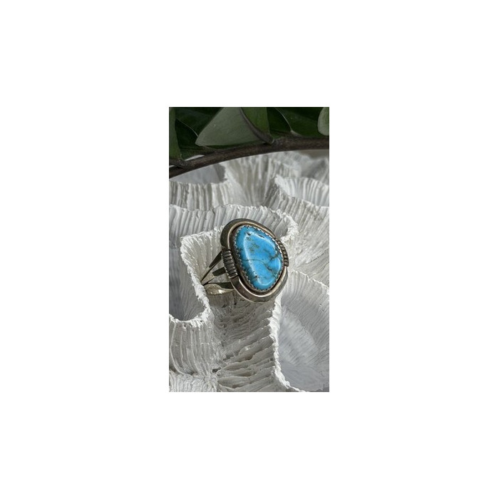 Vintage 925 Sterling Silver Blue Turquoise Ring Size 9.5