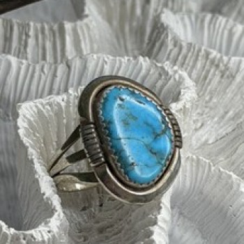 Vintage 925 Sterling Silver Blue Turquoise Ring Size 9.5