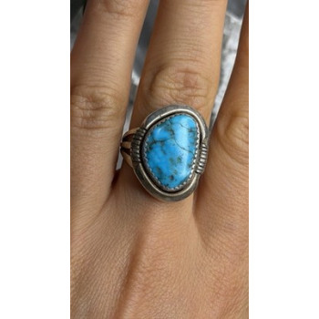 Vintage 925 Sterling Silver Blue Turquoise Ring Size 9.5