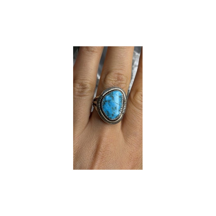 Vintage 925 Sterling Silver Blue Turquoise Ring Size 9.5