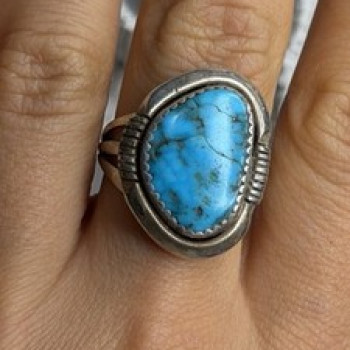 Vintage 925 Sterling Silver Blue Turquoise Ring Size 9.5