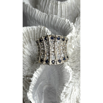 925 Sterling Silver Blue Sapphires & Clear Topaz Stones Ring Size 6