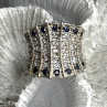 925 Sterling Silver Blue Sapphires & Clear Topaz Stones Ring Size 6