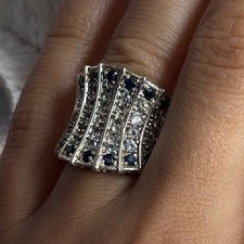 925 Sterling Silver Blue Sapphires & Clear Topaz Stones Ring Size 6