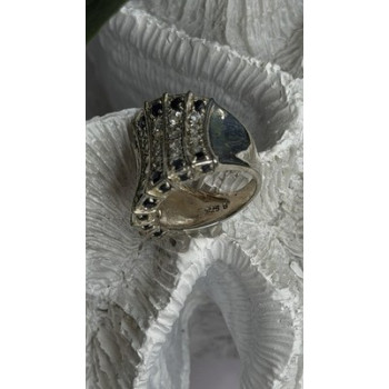 925 Sterling Silver Blue Sapphires & Clear Topaz Stones Ring Size 6