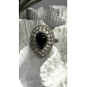 Vintage 925 Sterling Silver Black Onyx & Clear Topaz Stones Ring Size 7.5