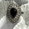 Vintage 925 Sterling Silver Black Onyx & Clear Topaz Stones Ring Size 7.5