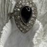 Vintage 925 Sterling Silver Black Onyx & Clear Topaz Stones Ring Size 7.5