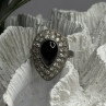 Vintage 925 Sterling Silver Black Onyx & Clear Topaz Stones Ring Size 7.5