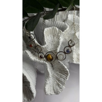 Solar System Gemstones 925 Sterling Silver Tigers Eye Moonstone etc. Necklace