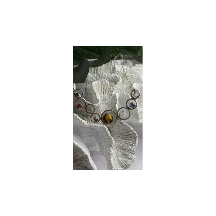 Solar System Gemstones 925 Sterling Silver Tigers Eye Moonstone etc. Necklace