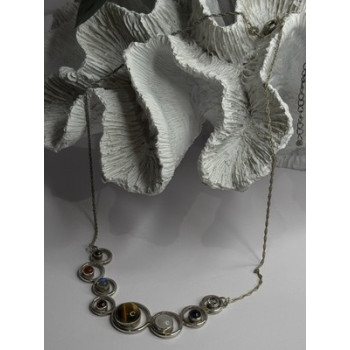 Solar System Gemstones 925 Sterling Silver Tigers Eye Moonstone etc. Necklace
