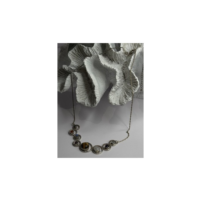 Solar System Gemstones 925 Sterling Silver Tigers Eye Moonstone etc. Necklace