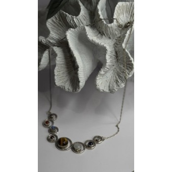 Solar System Gemstones 925 Sterling Silver Tigers Eye Moonstone etc. Necklace