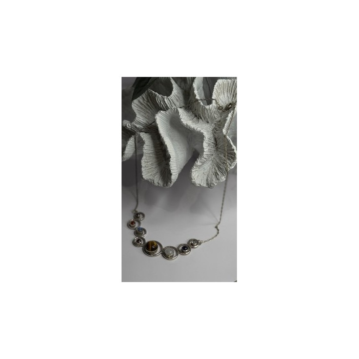 Solar System Gemstones 925 Sterling Silver Tigers Eye Moonstone etc. Necklace